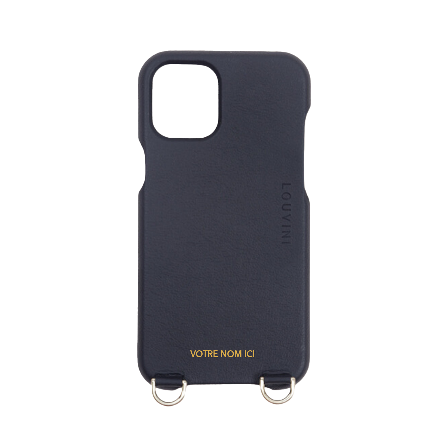 coque iphone en cuir noir personnalisable avec anneaux