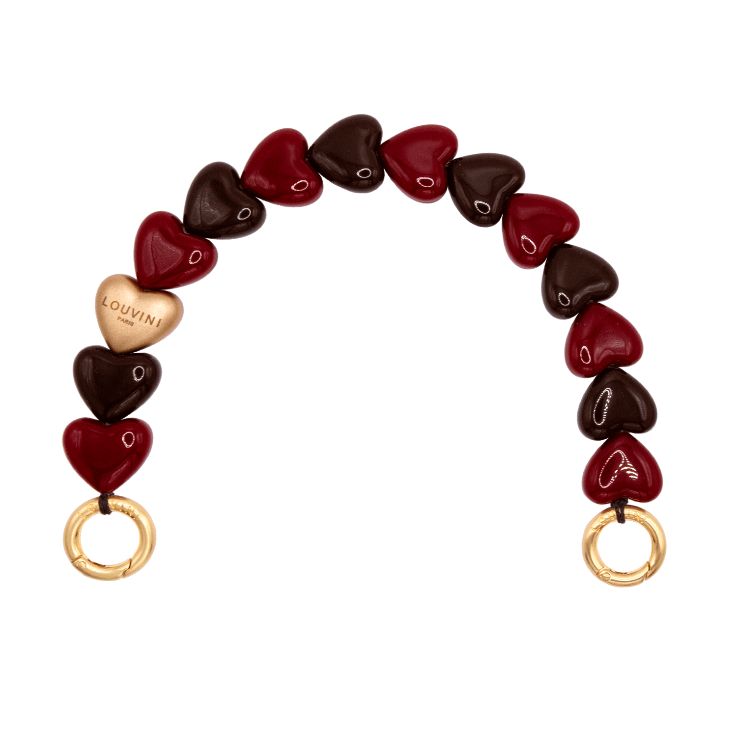 Bracelet de téléphone petit coeur en résine bordeaux marron