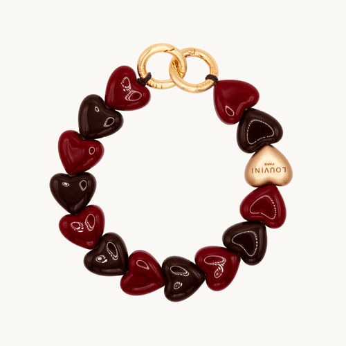 Bracelet de téléphone petit coeur en résine bordeaux marron