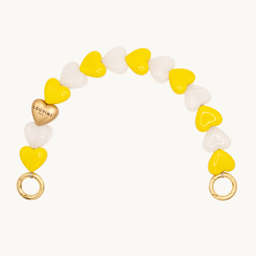 Bracelet de téléphone petit coeur en résine jaune blanc