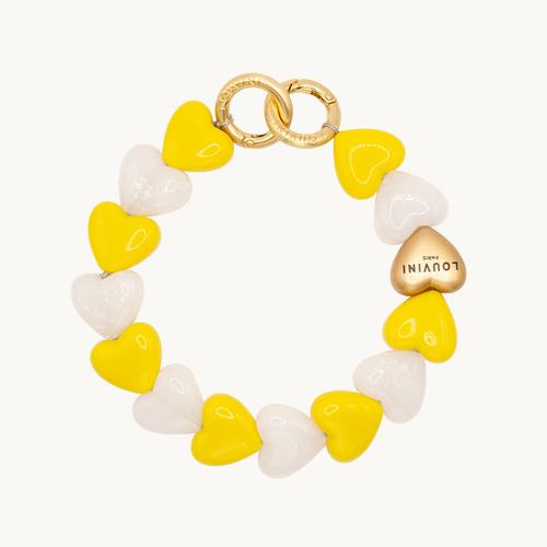 Bracelet de téléphone petit coeur en résine jaune blanc