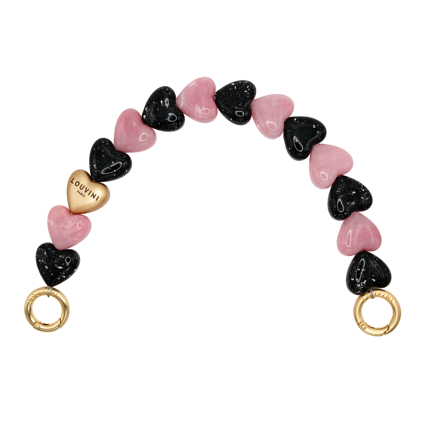 Bracelet de téléphone petit coeur en résine noir rose