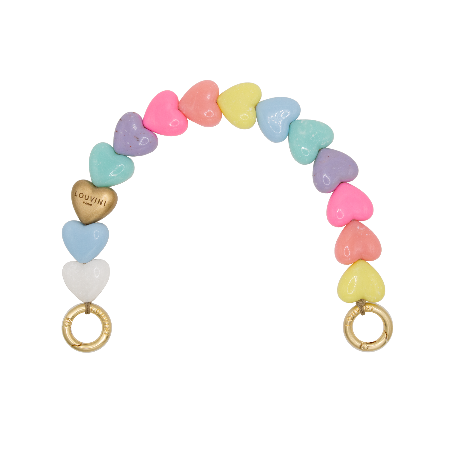 bracelet de téléphone à perles coeur multicolores pastel
