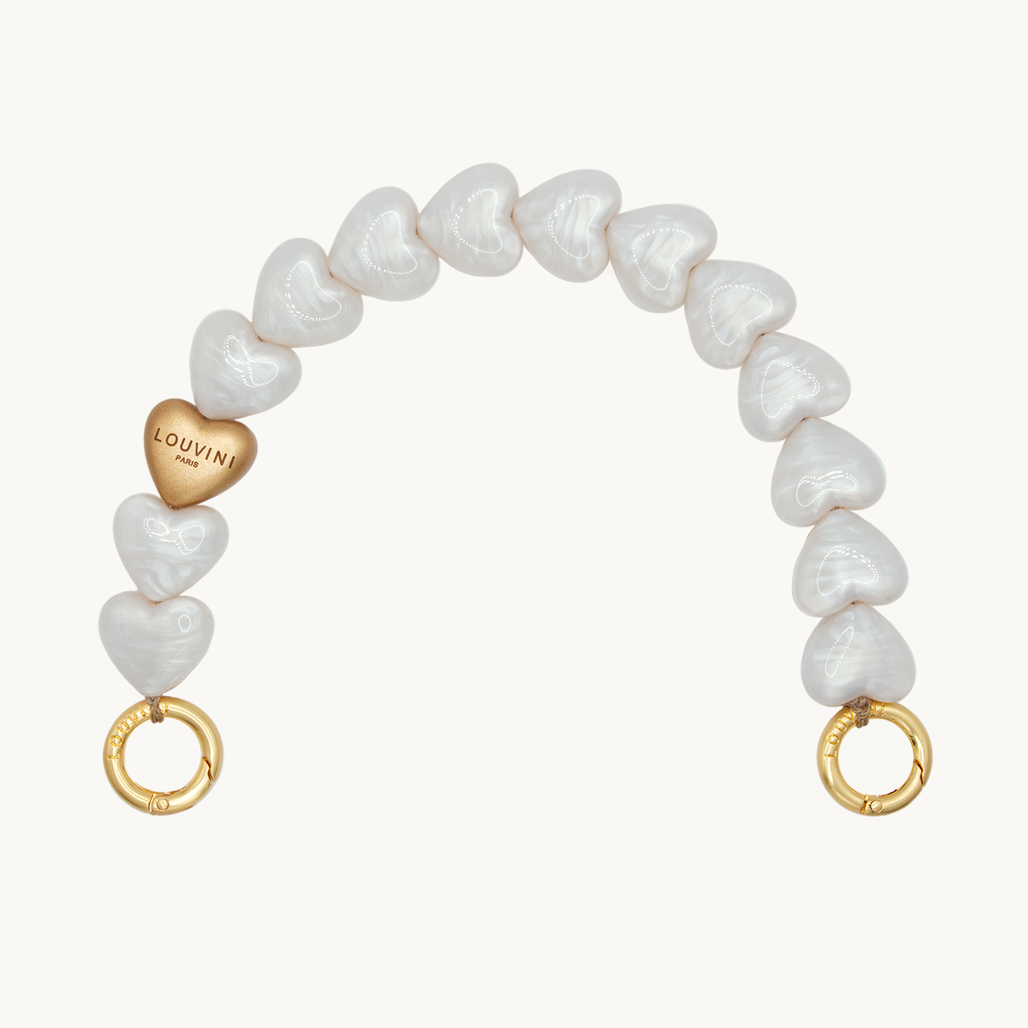 bracelet de téléphone à perles coeur blanches