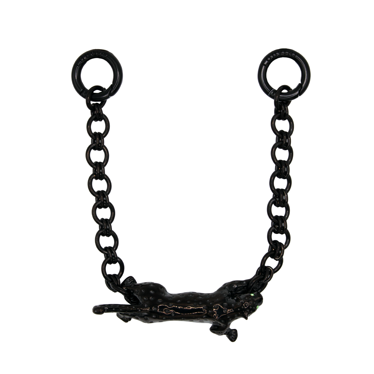 Bracelet de telephone a maillon noir avec pendentif leopard