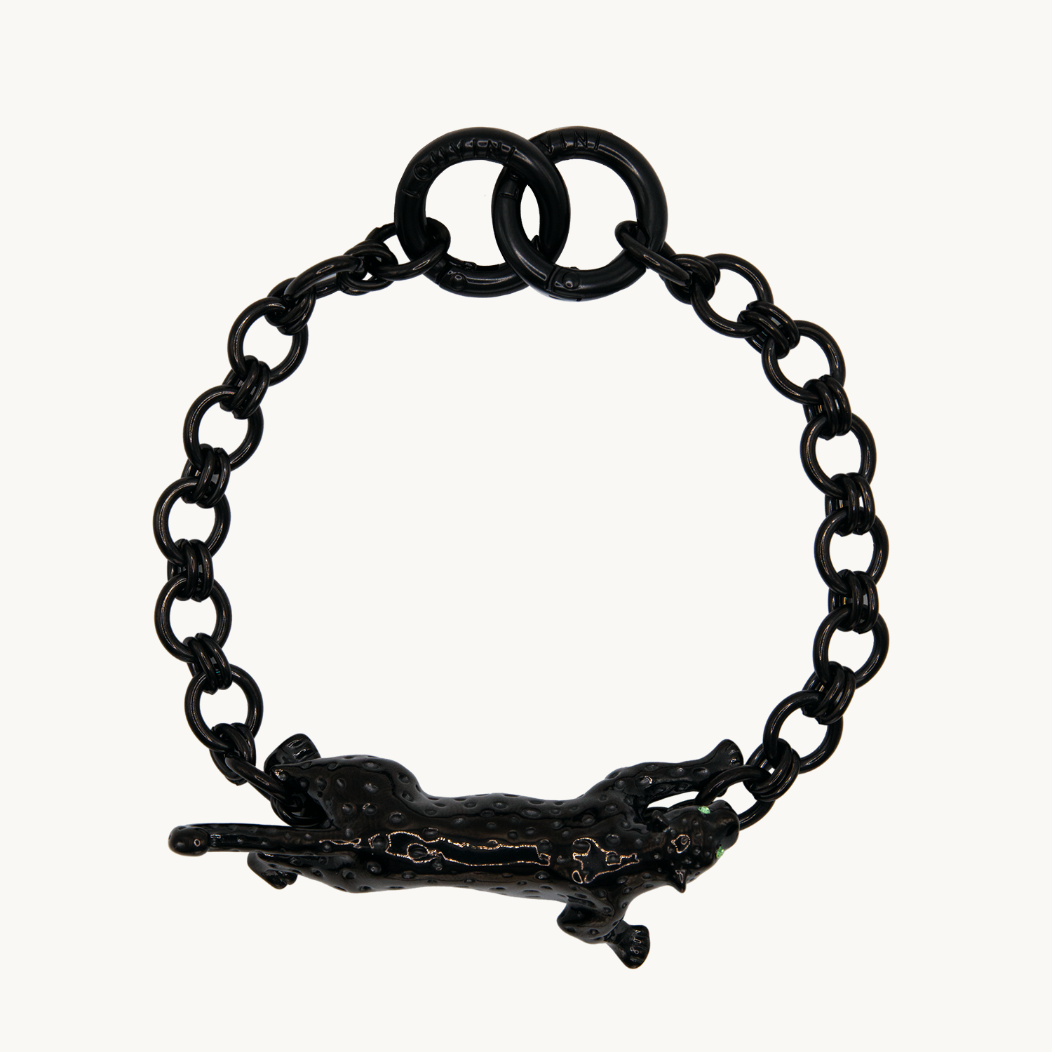 Bracelet de telephone a maillon noir avec pendentif leopard