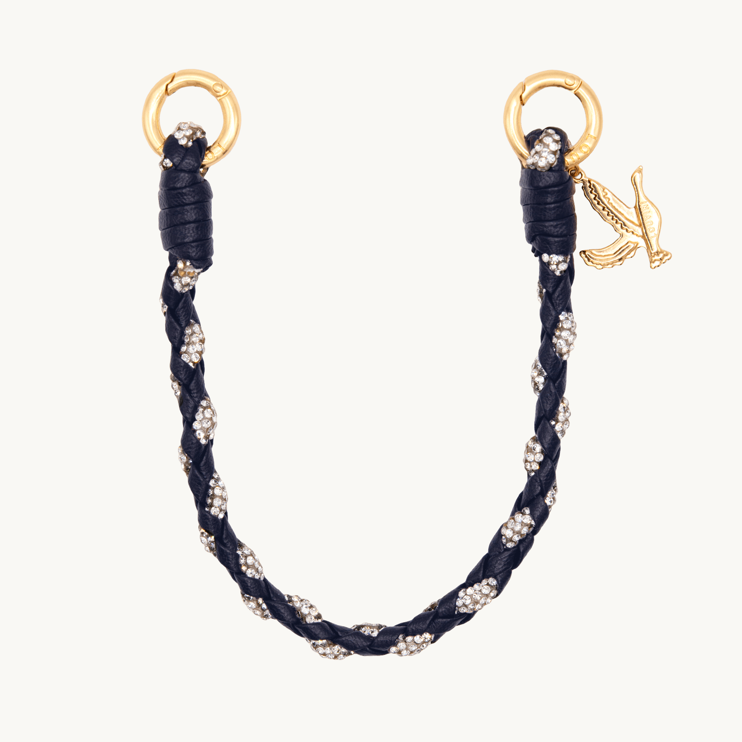 Bracelet de Téléphone Luxe en Cuir Tressé en strass bleu nuit