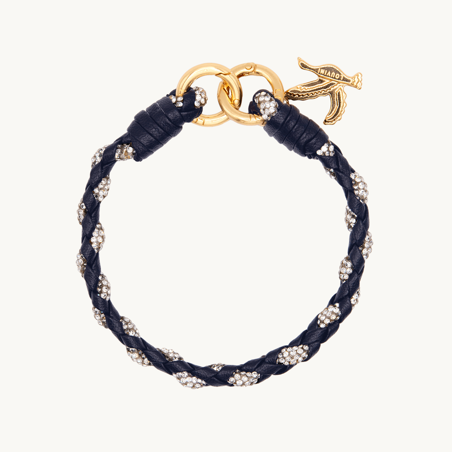 Bracelet de Téléphone Luxe en Cuir Tressé en strass bleu nuit