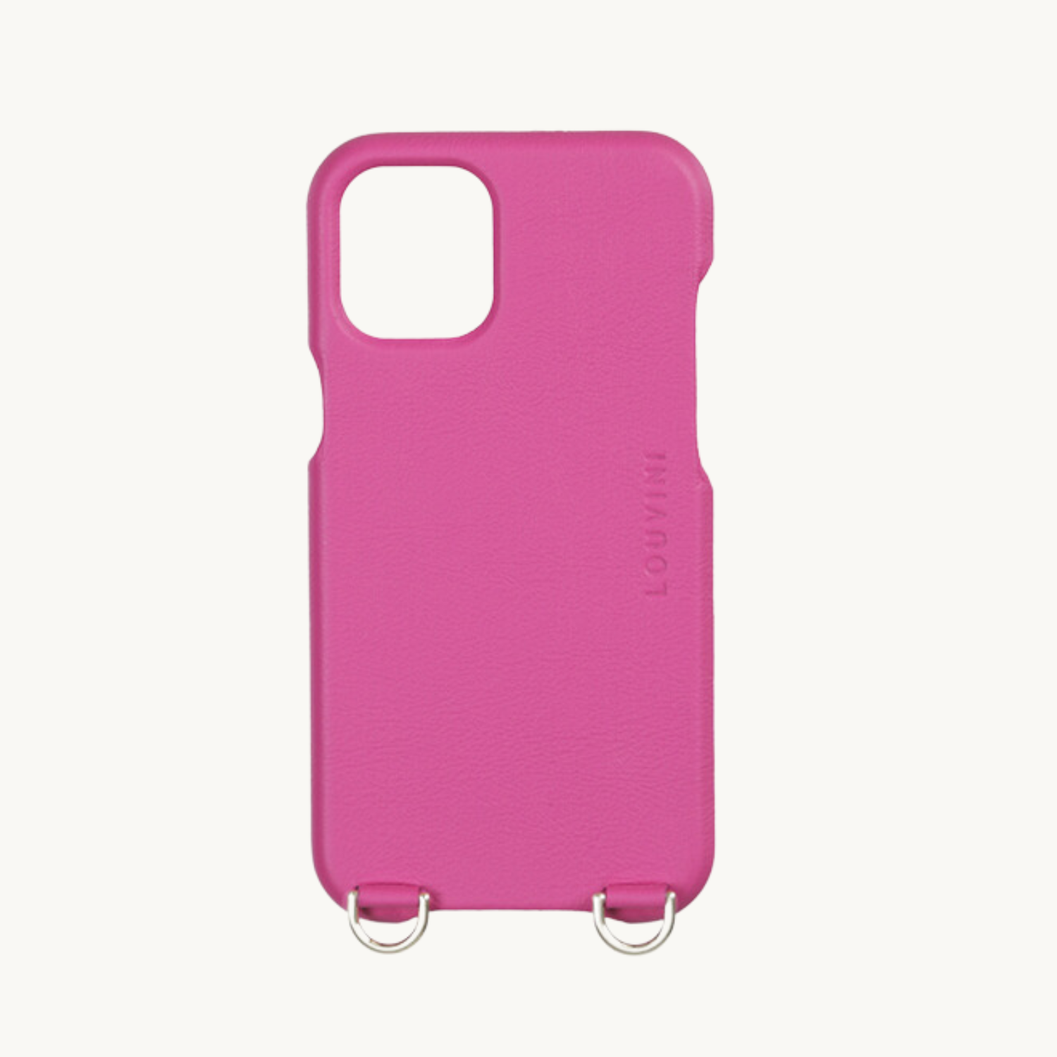 coque iphone en cuir rose fuchsia personnalisable avec anneaux