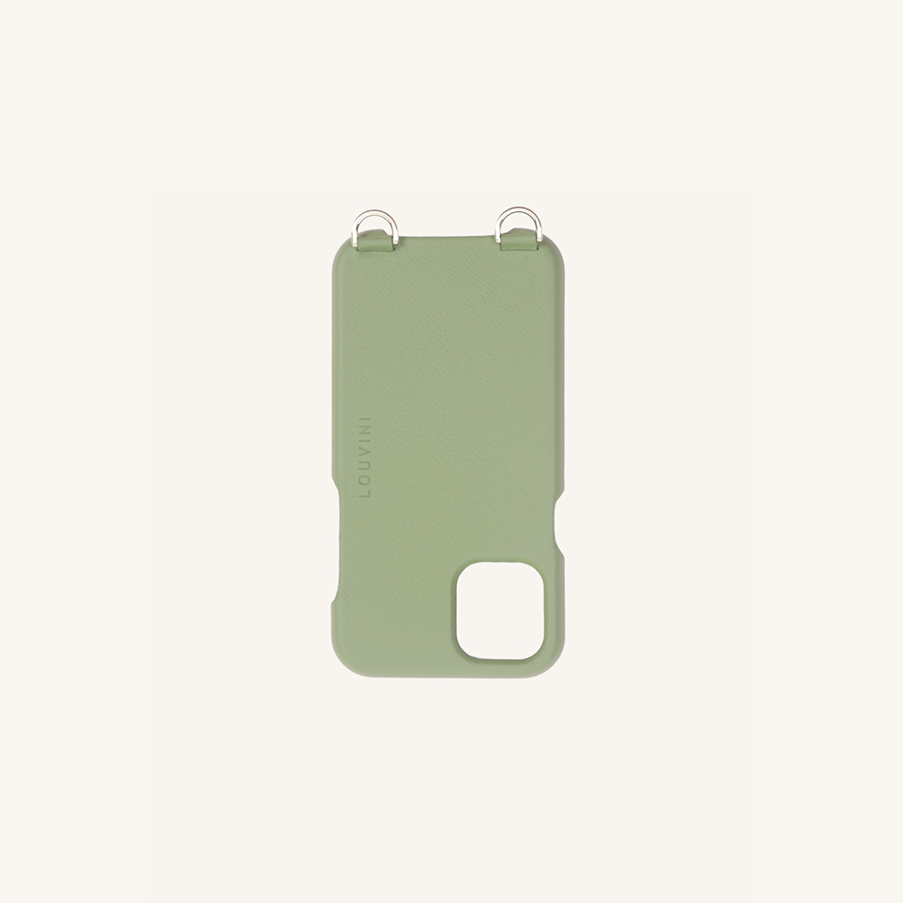 Coque pour iphone en cuir vert kaki avec anneaux