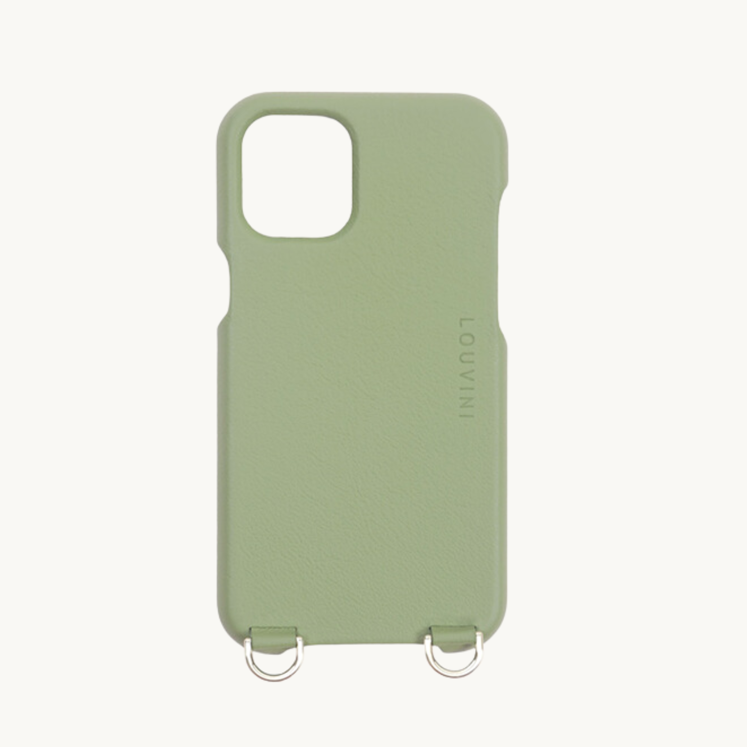 coque iphone en cuir vert kaki personnalisable avec anneaux