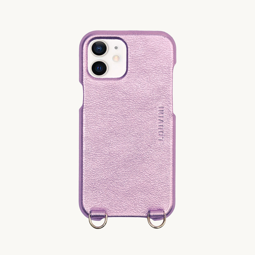 Coque iPhone avec étui en cuir rose métallique anneaux dorés 