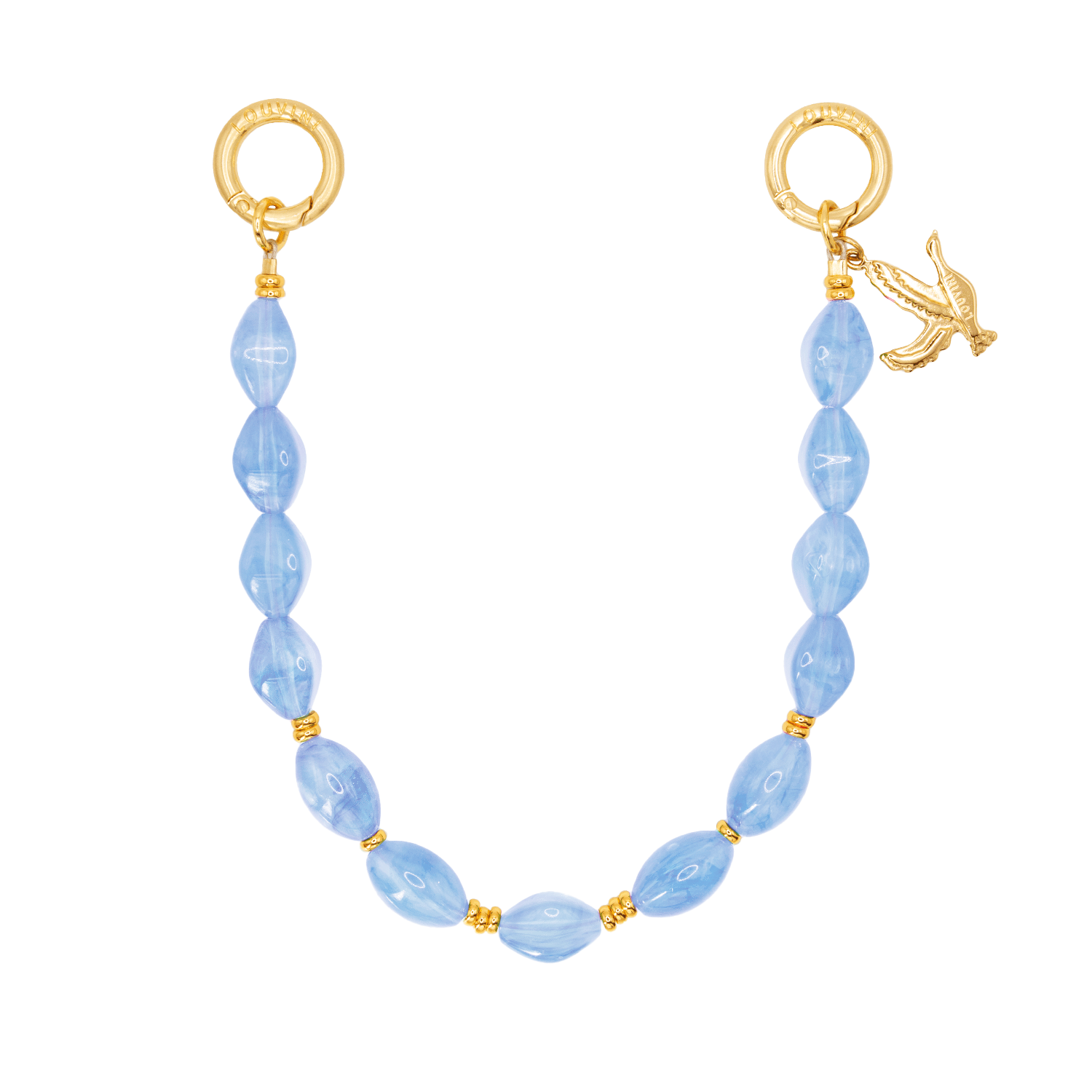 Bracelet telephone perles bleu ciel