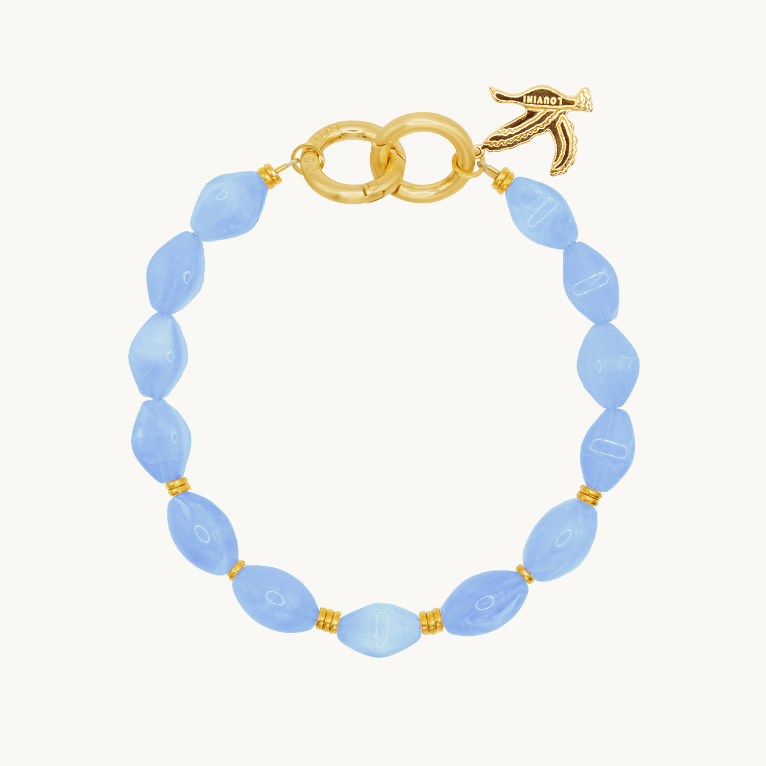 Bracelet telephone perles bleu ciel