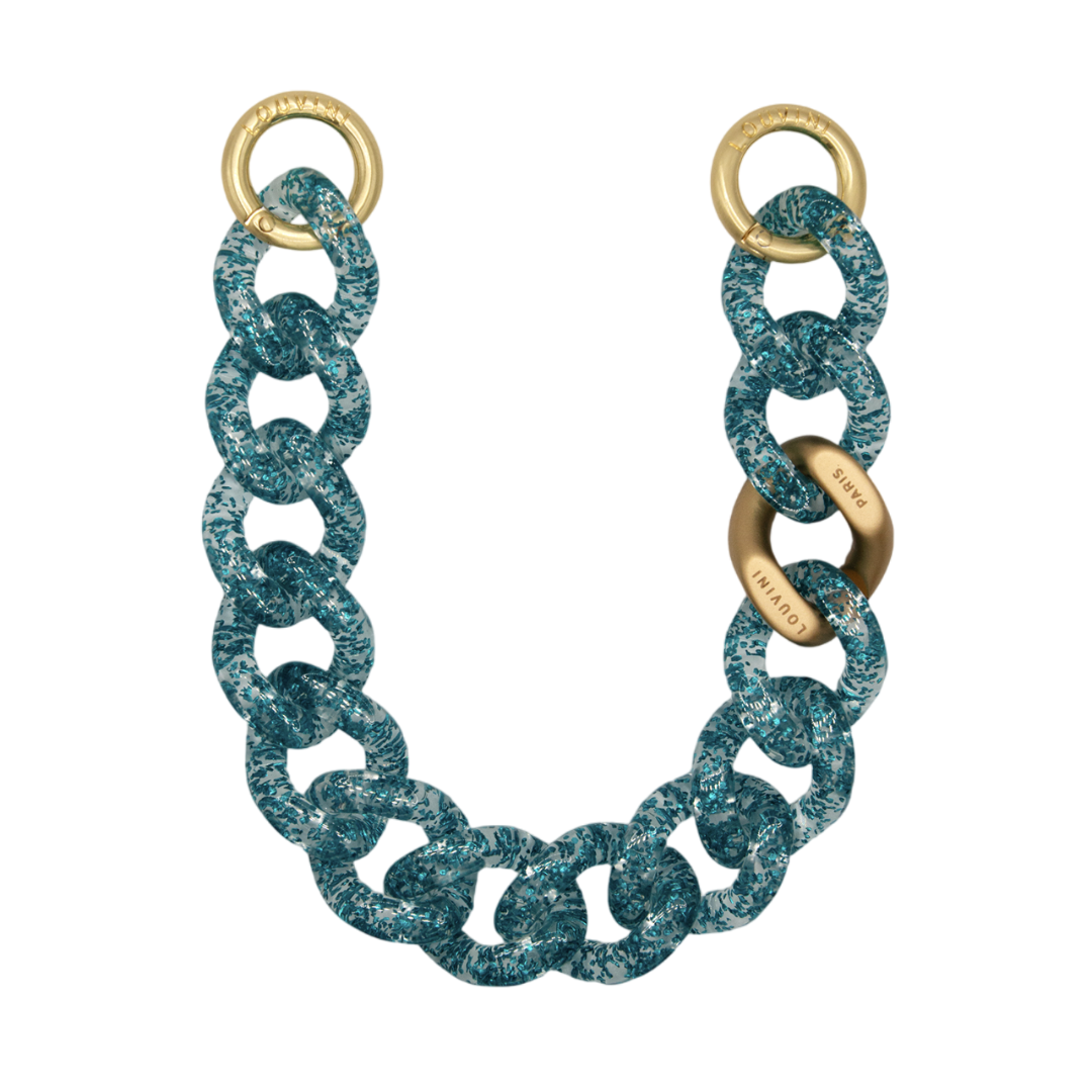 Bracelet de téléphone en résine bleu paillette