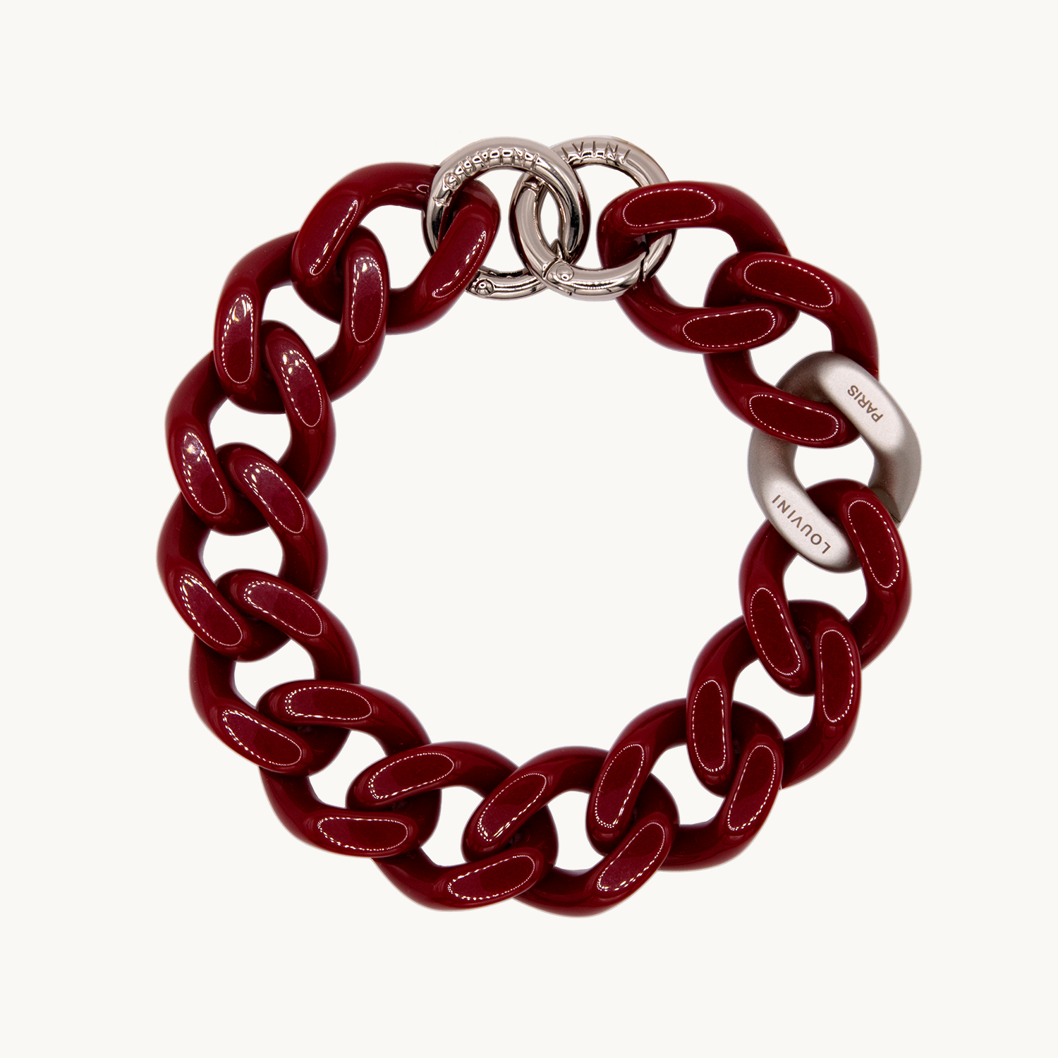 Bracelet de téléphone en résine bordeaux argenté