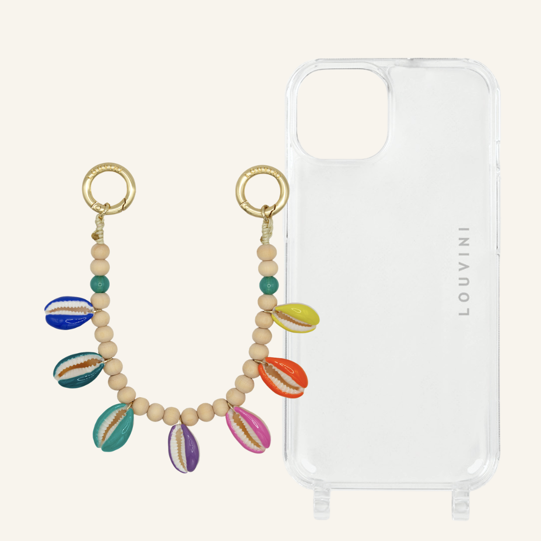 Transparent phone case & small Multicolor Moana shell chain 