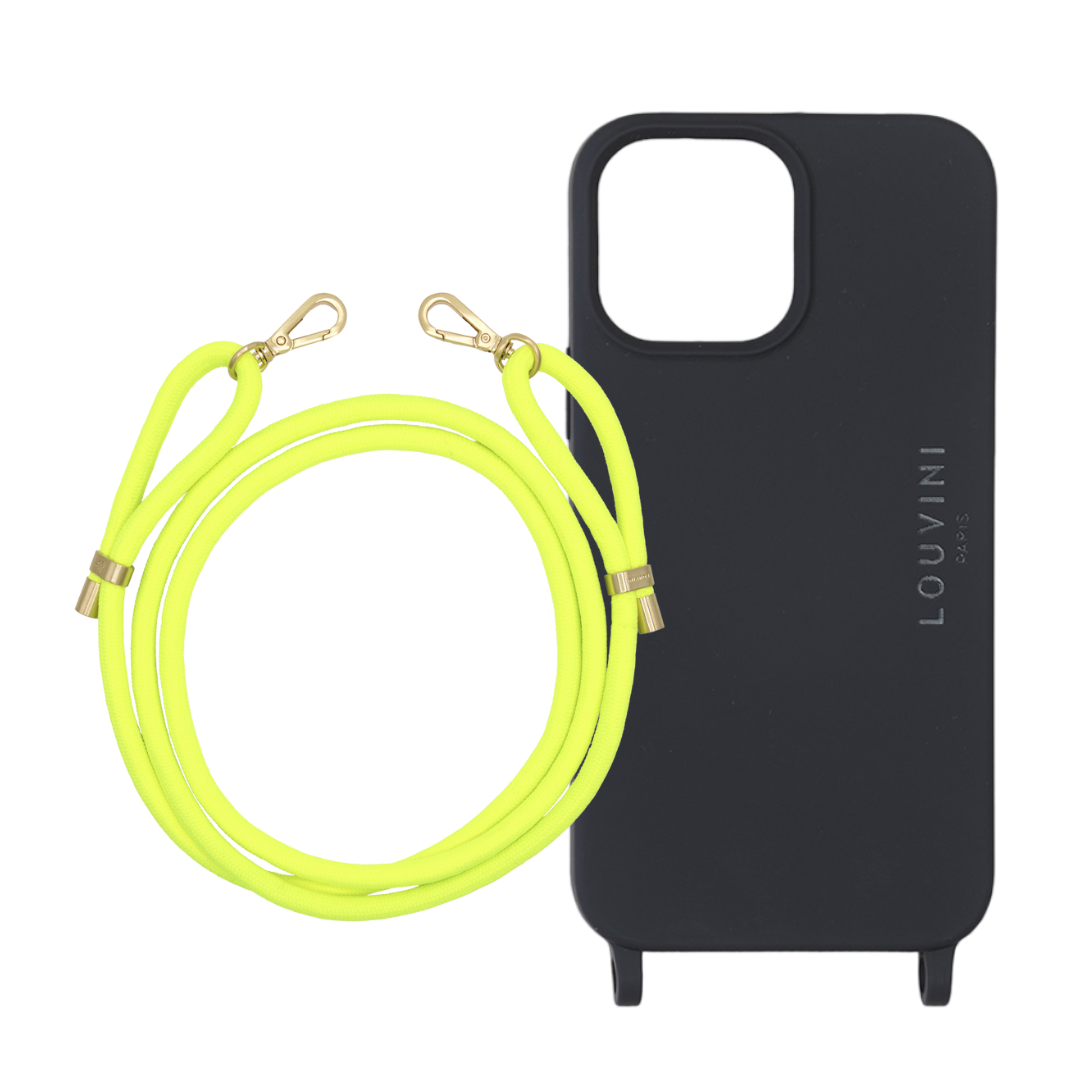 Coque Milo iPhone Noir & cordon Tessa POP - Jaune Fluo