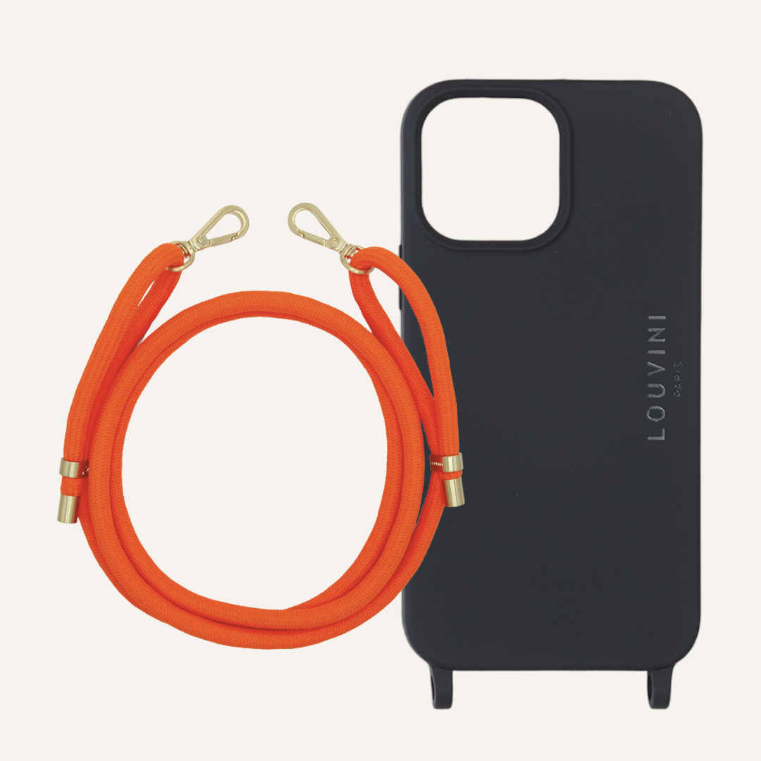 Coque Milo iPhone Noir & Cordon Tessa POP - Orange Fluo