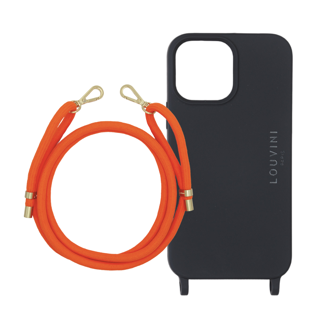 Coque Milo iPhone Noir & Cordon Tessa POP - Orange Fluo