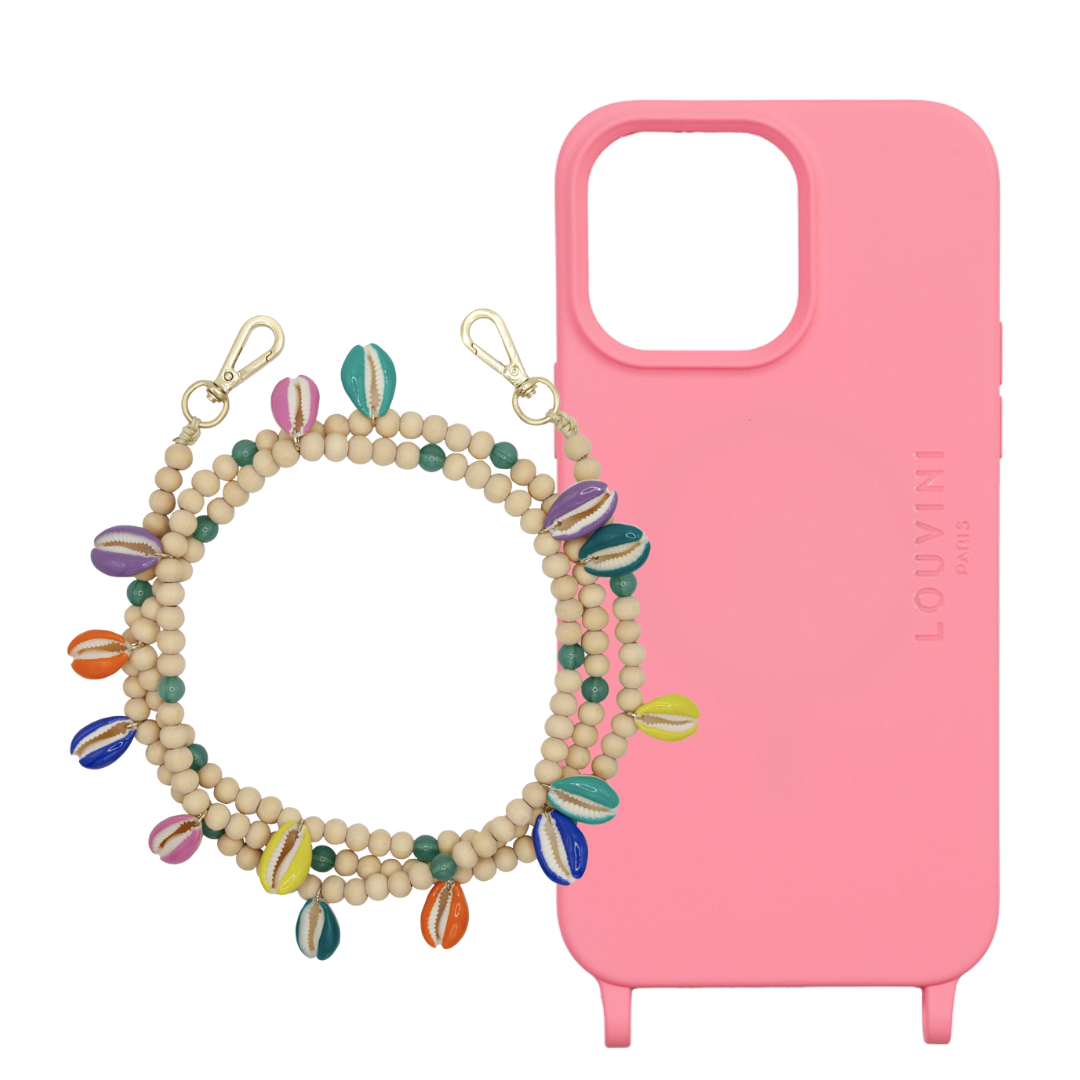 Coque Milo iPhone Rose & cordon Moana Multicolore