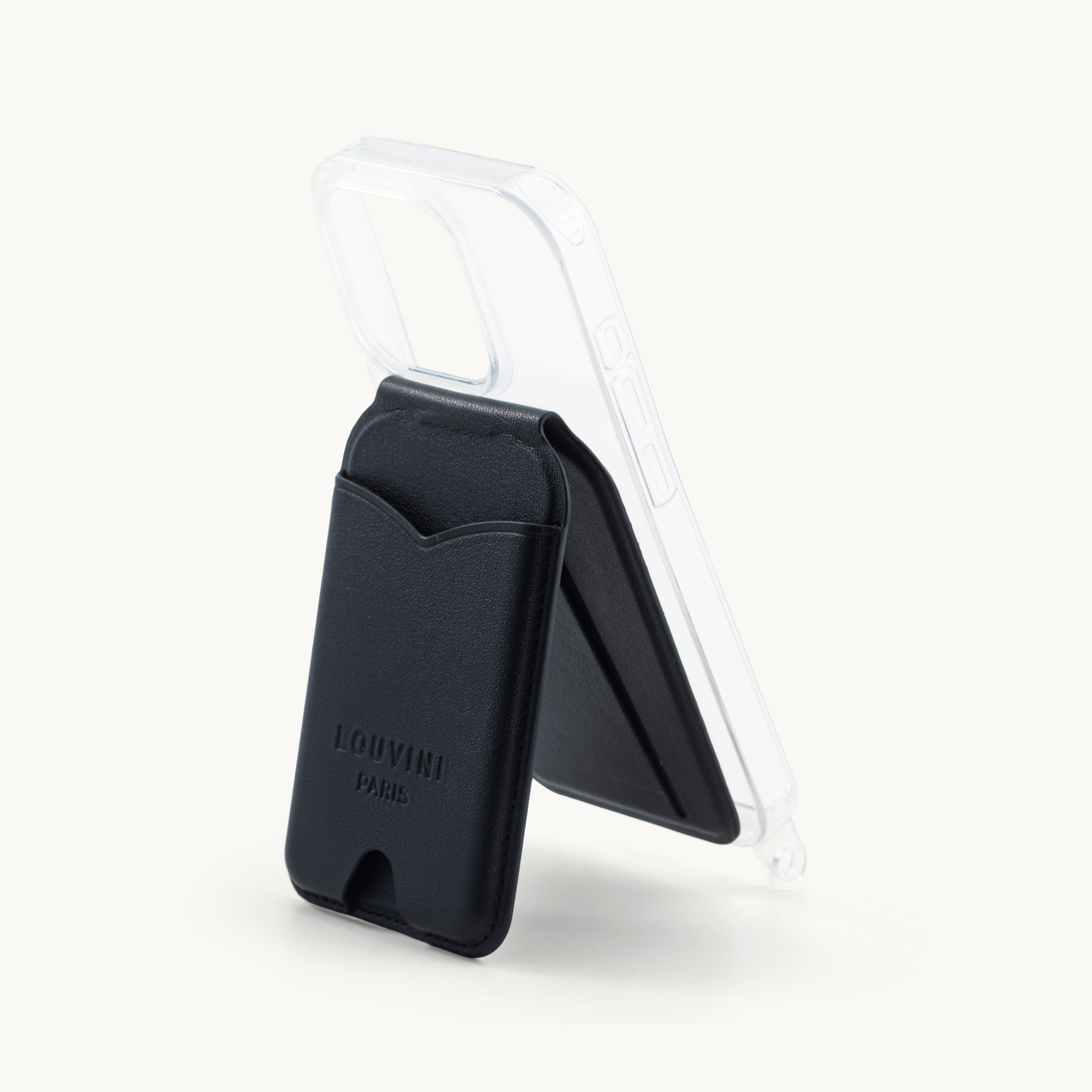 Porte-cartes MagSafe noir pour coque de téléphone, accessoire pratique et tendance