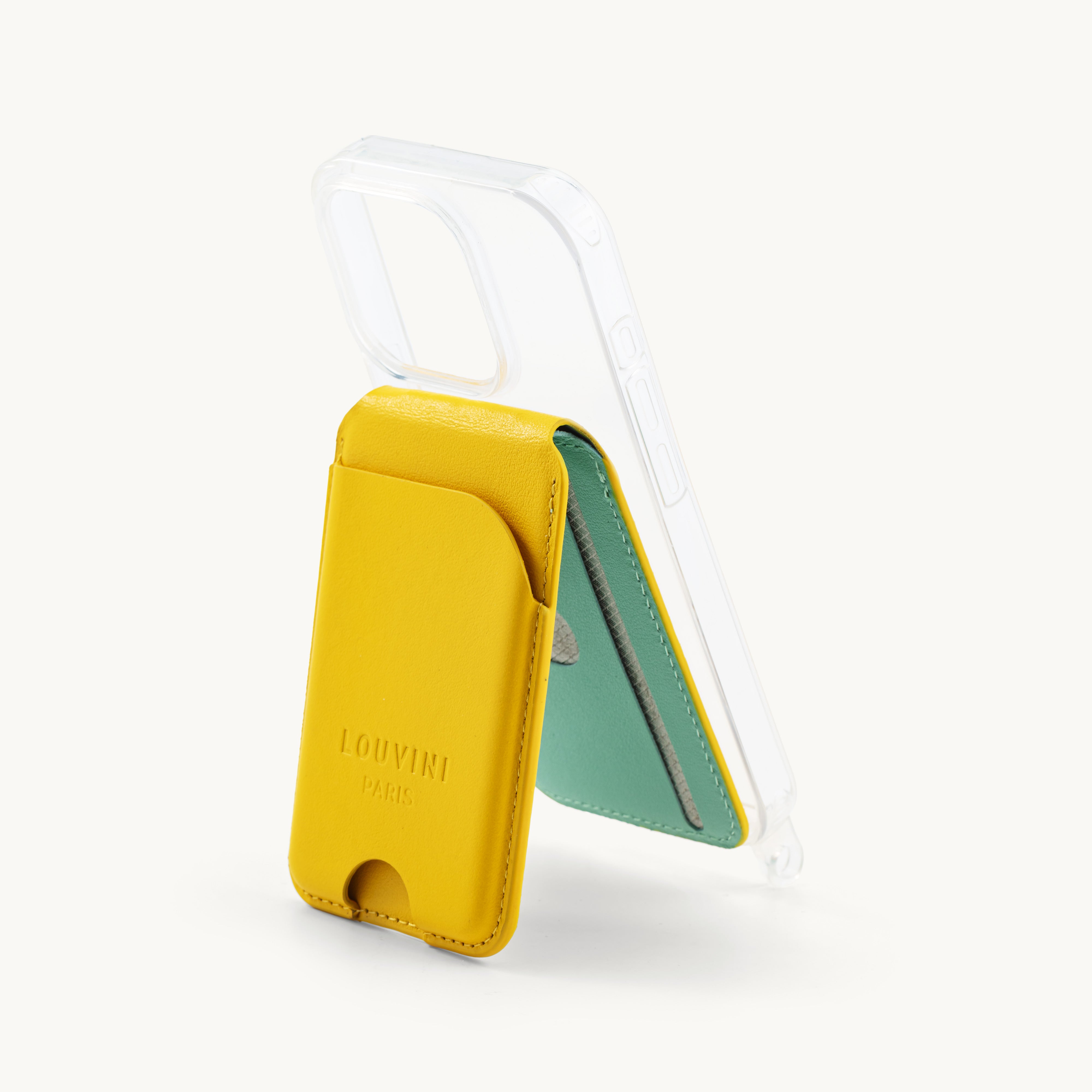 Porte-cartes MagSafe jaune pour coque de téléphone, accessoire pratique et tendance