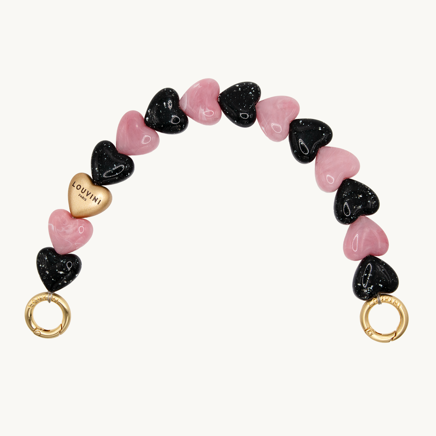 Bracelet de telephone a petits coeurs Noir-Rose