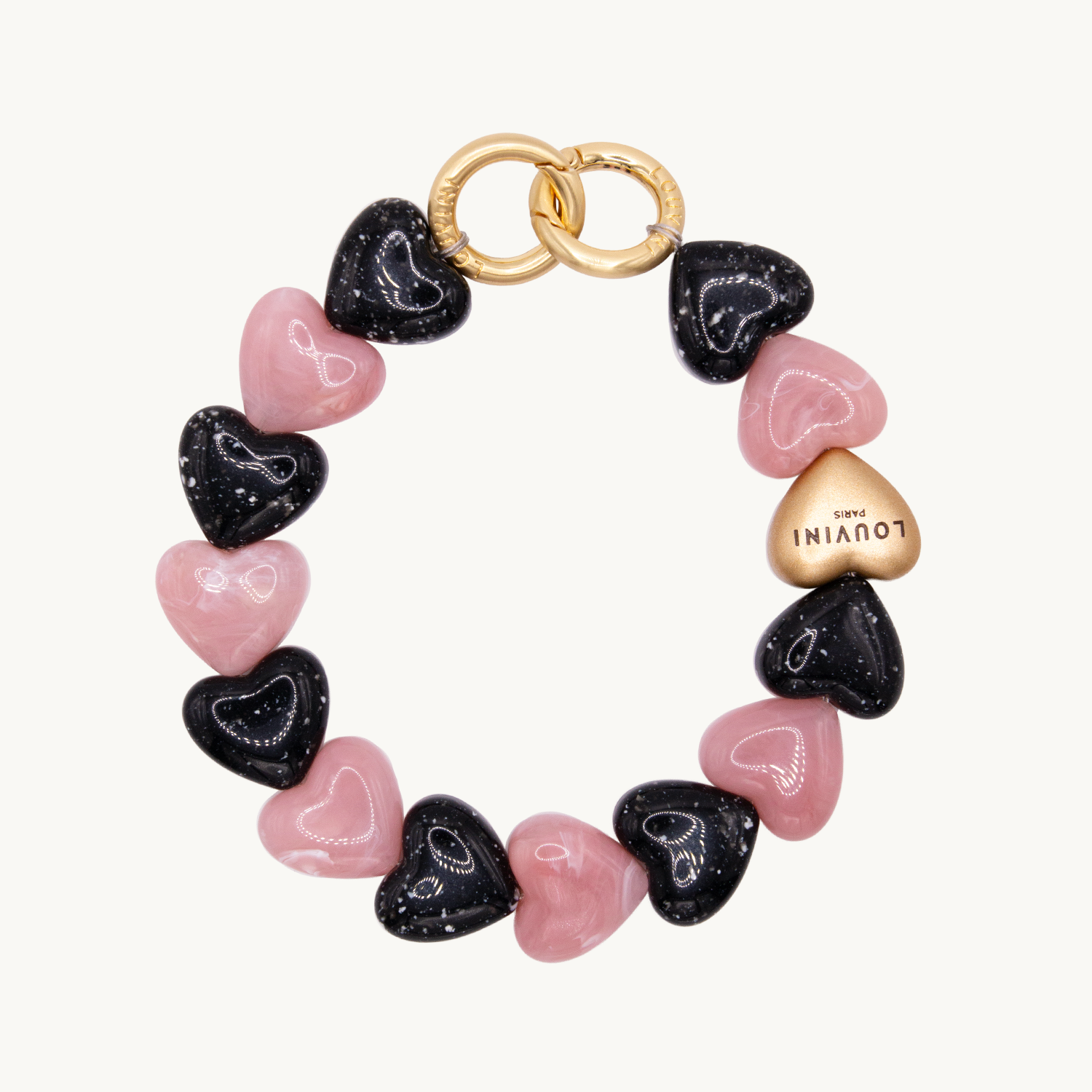 Bracelet de telephone a petits coeurs Noir-Rose