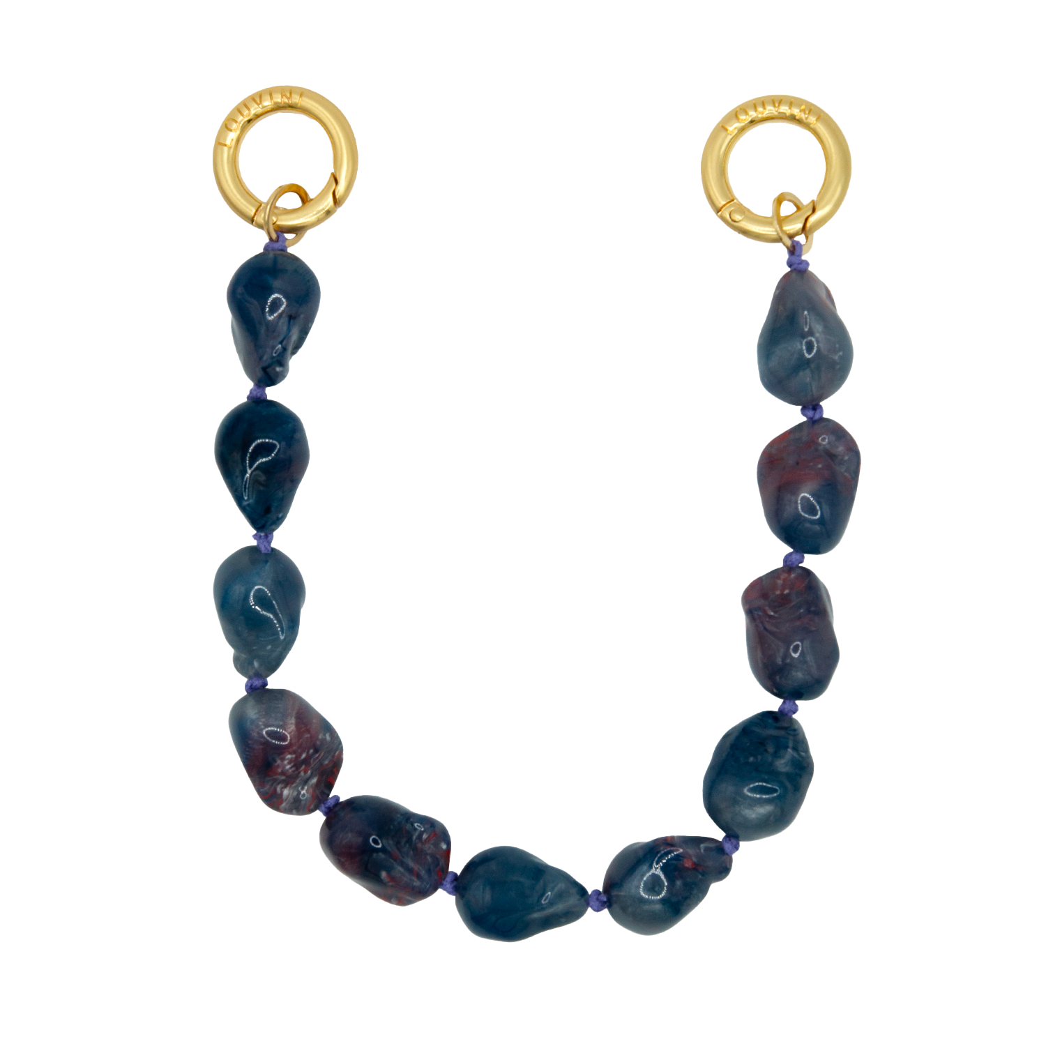 Bracelet pour téléphone avec pierres en résine et anneaux dorés