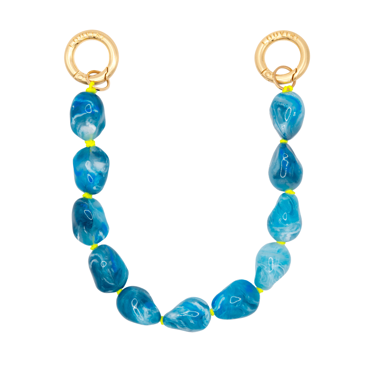 Bracelet pour téléphone avec pierres en résine et anneaux dorés