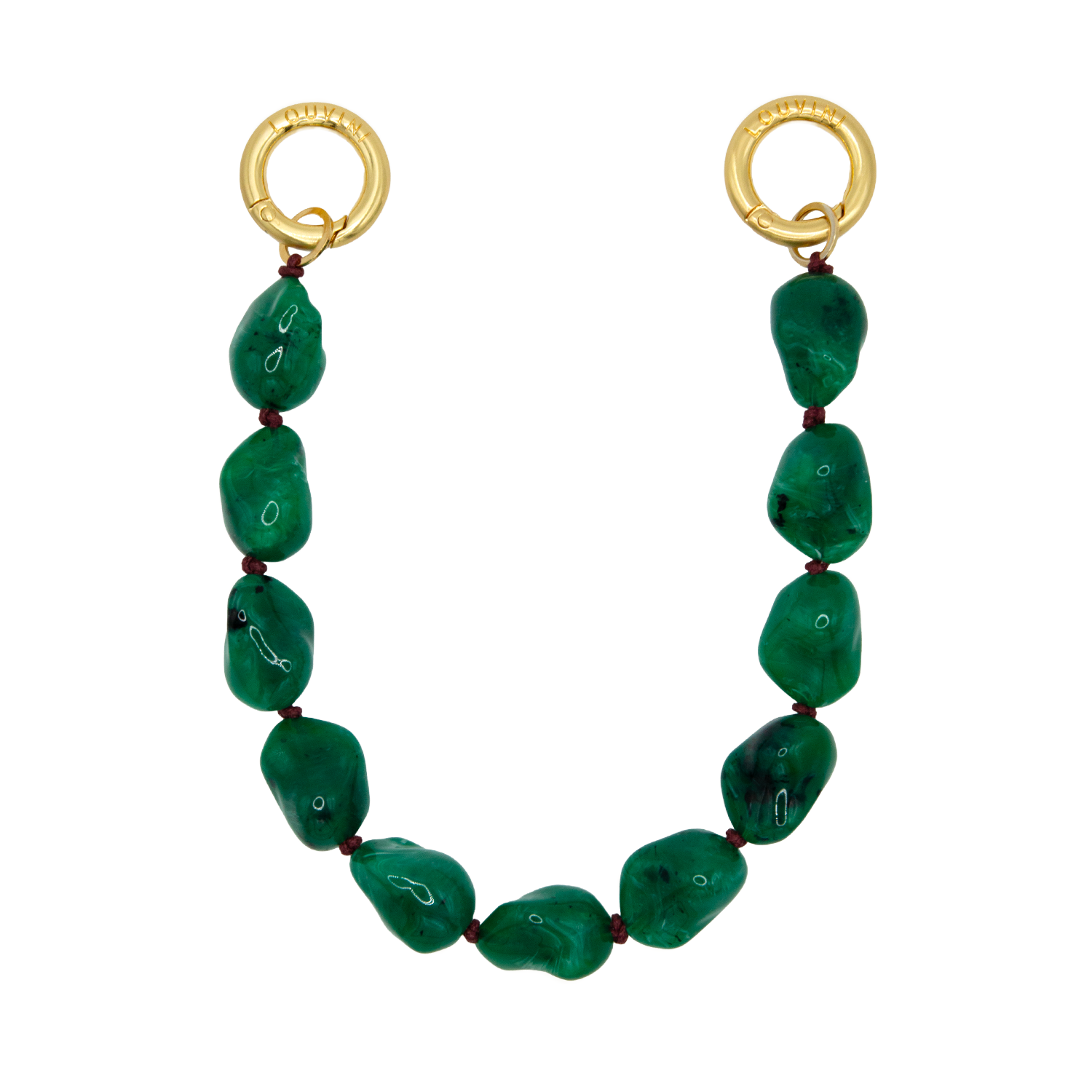 Bracelet pour téléphone avec pierres en résine et anneaux dorés