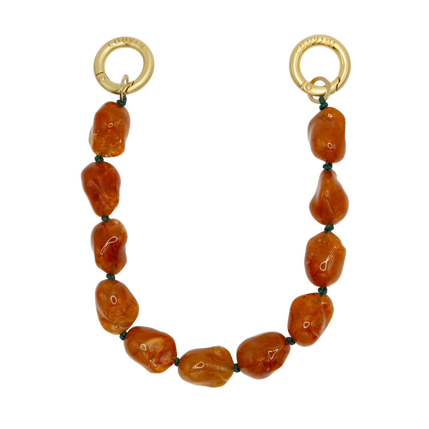 Bracelet pour téléphone avec pierres en résine et anneaux dorés