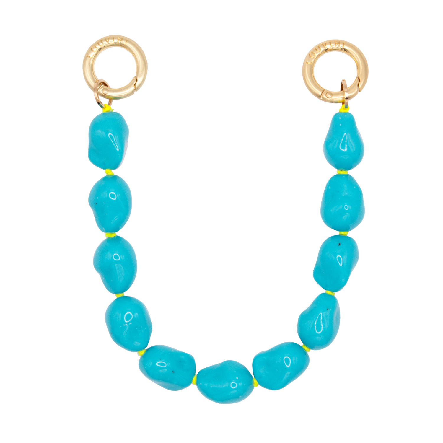 Bracelet pour téléphone avec pierres en résine et anneaux dorés