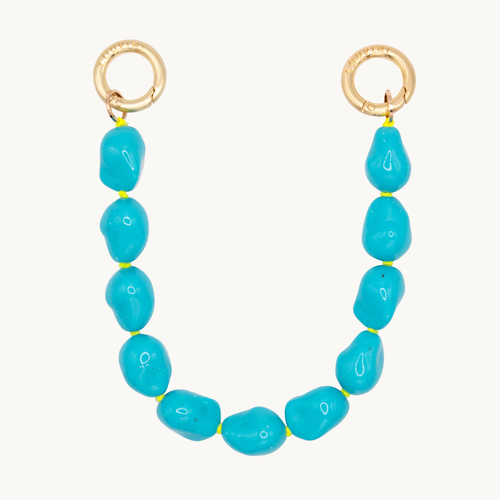 Bracelet pour téléphone avec pierres en résine et anneaux dorés