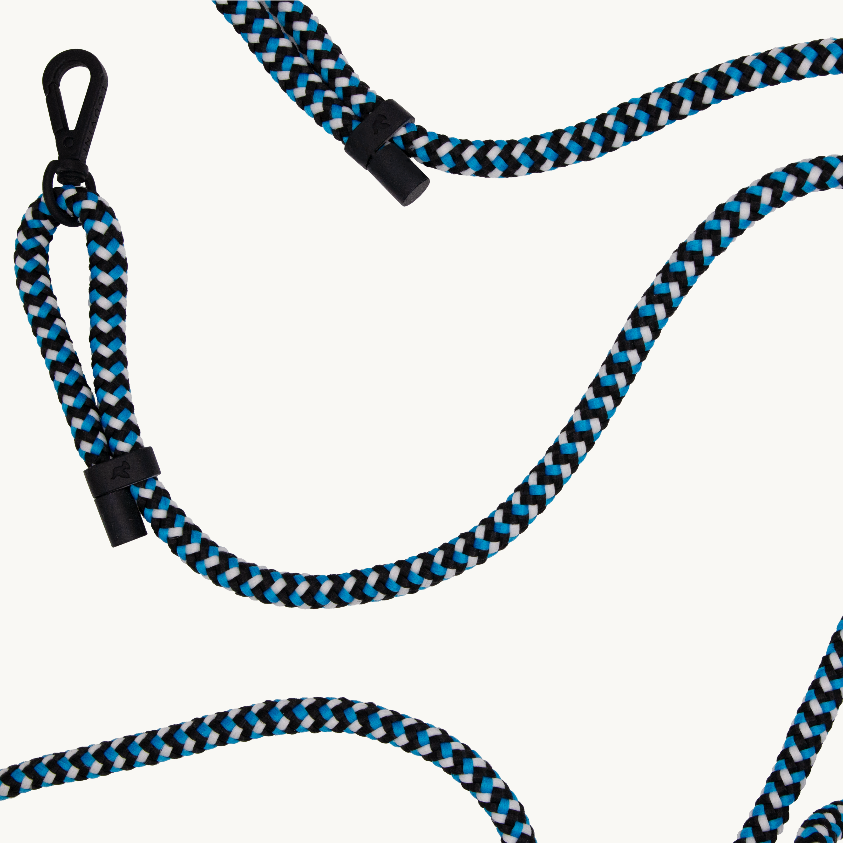 cordon bandoulière pour telephone noir et bleu avec mousquetons