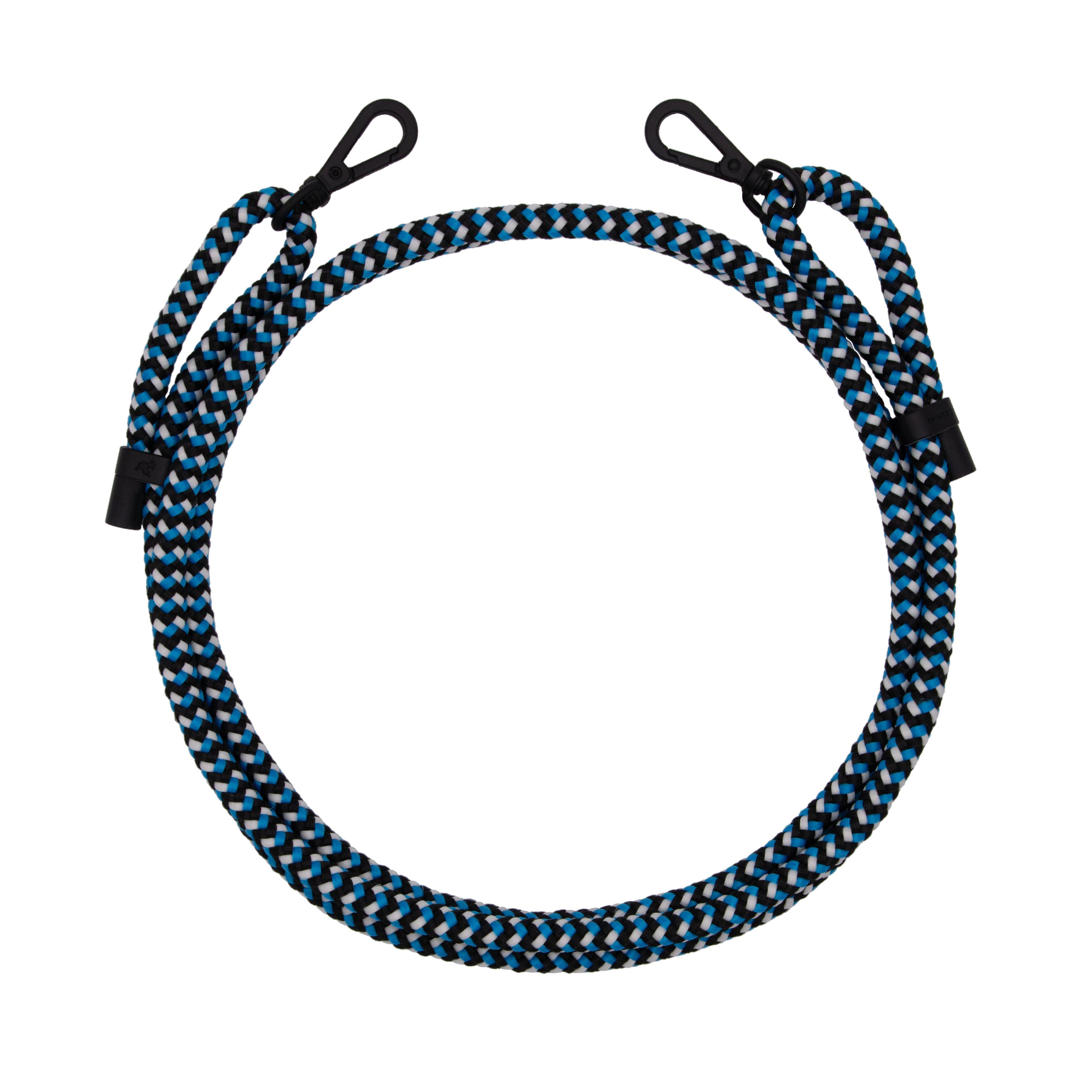 cordon bandoulière pour telephone noir et bleu avec mousquetons