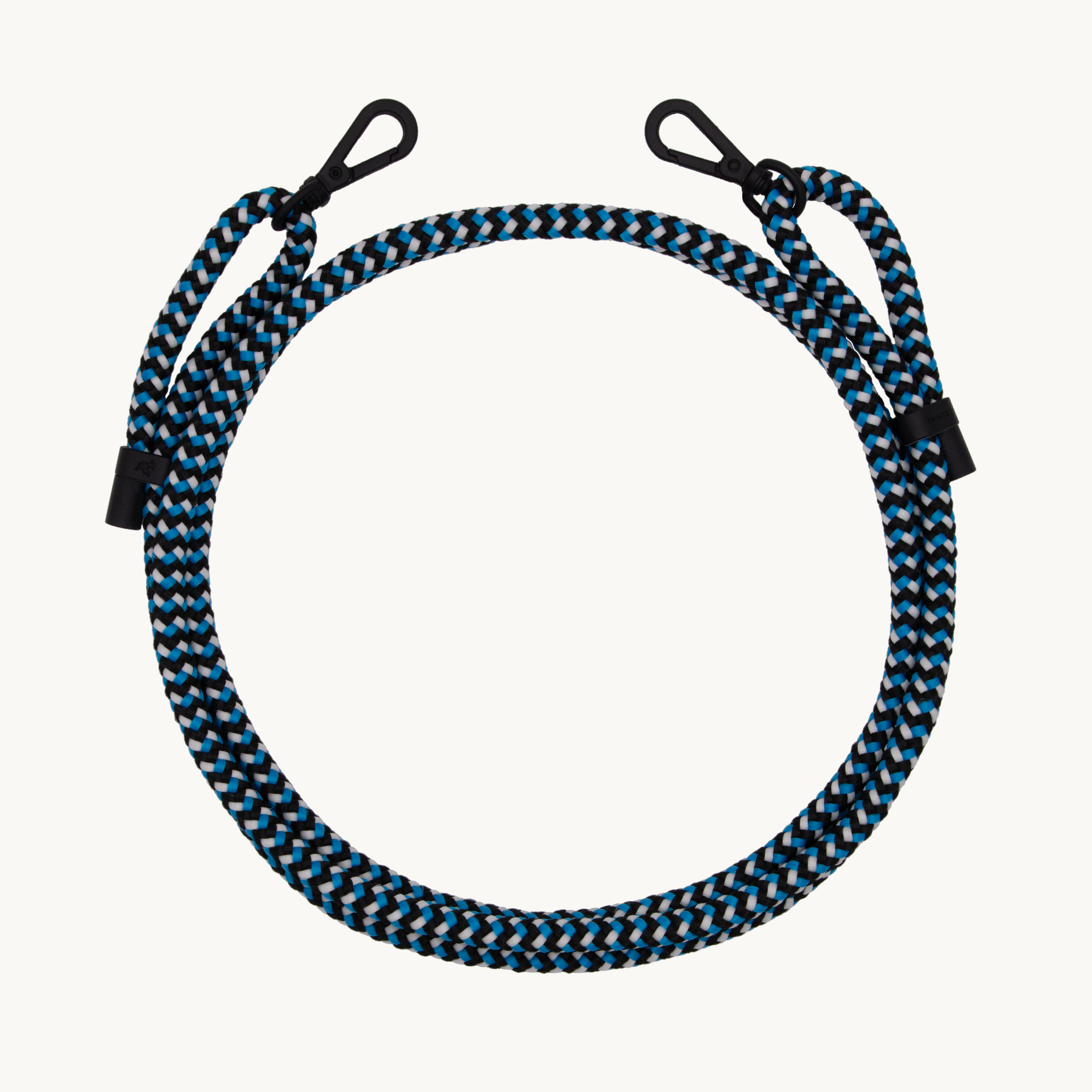 cordon bandoulière pour telephone noir et bleu avec mousquetons
