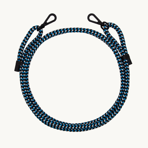 cordon bandoulière pour telephone noir et bleu avec mousquetons