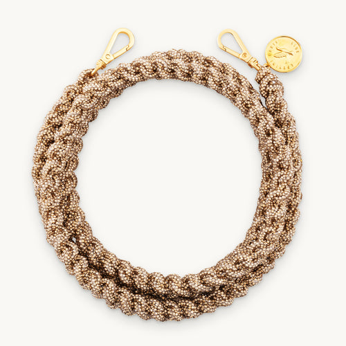 Cordon de telephone bandouliere tresse a strass dore
