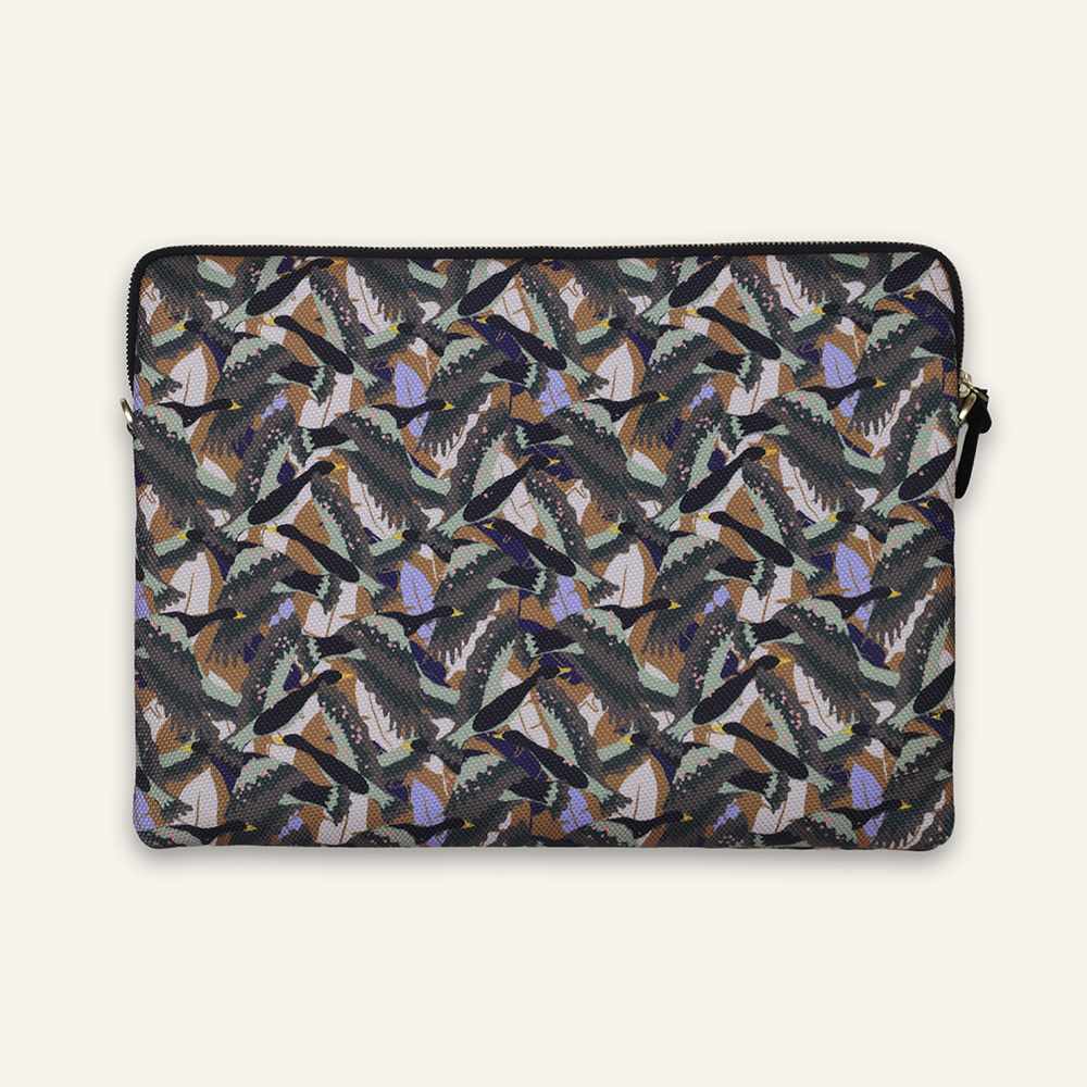 Pochette ordinateur STELLA Oiseaux - Kaki