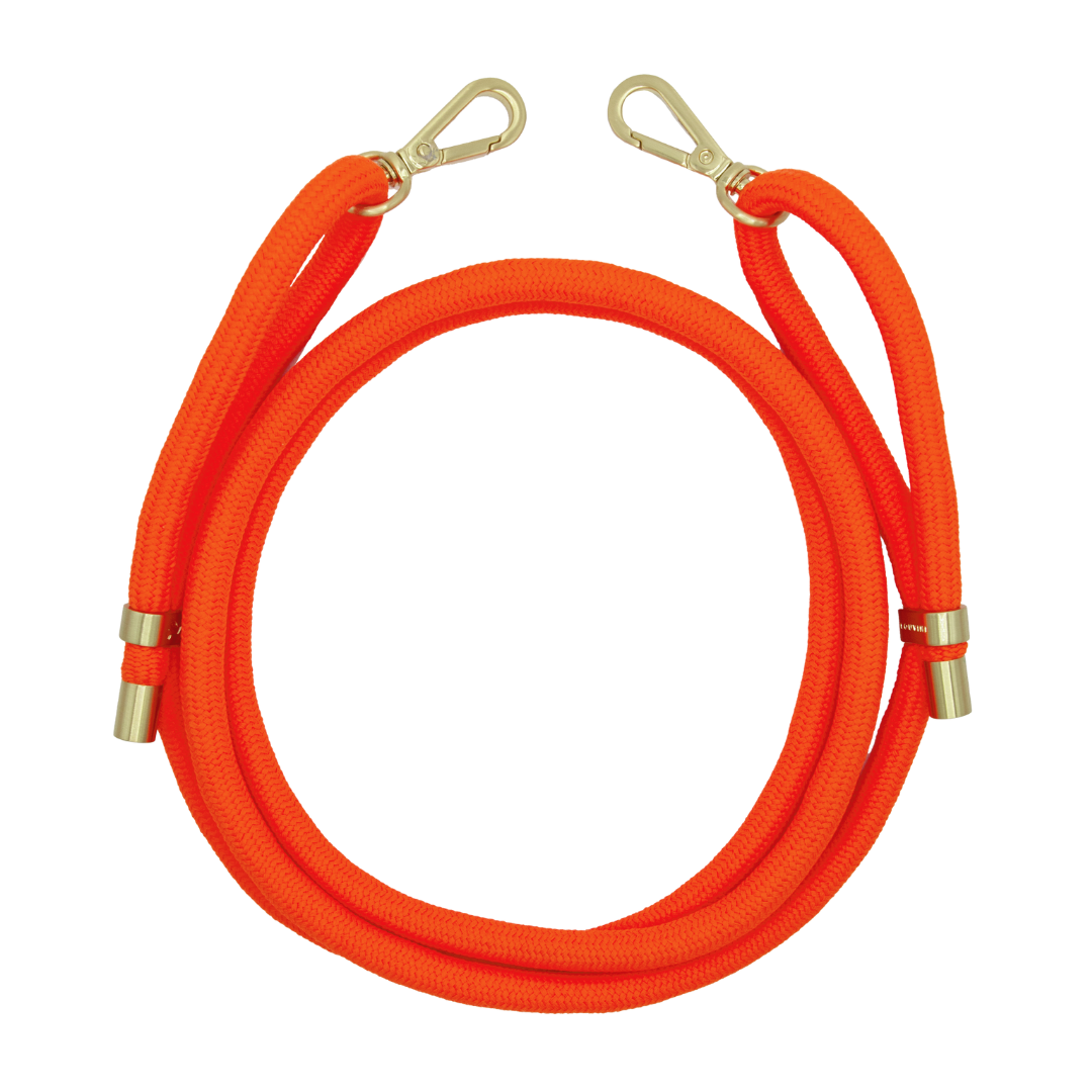 cordon ajustable pour téléphone orange fluo sur fond blanc