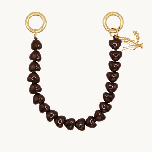 Petite chaine de telephone en coeur marron