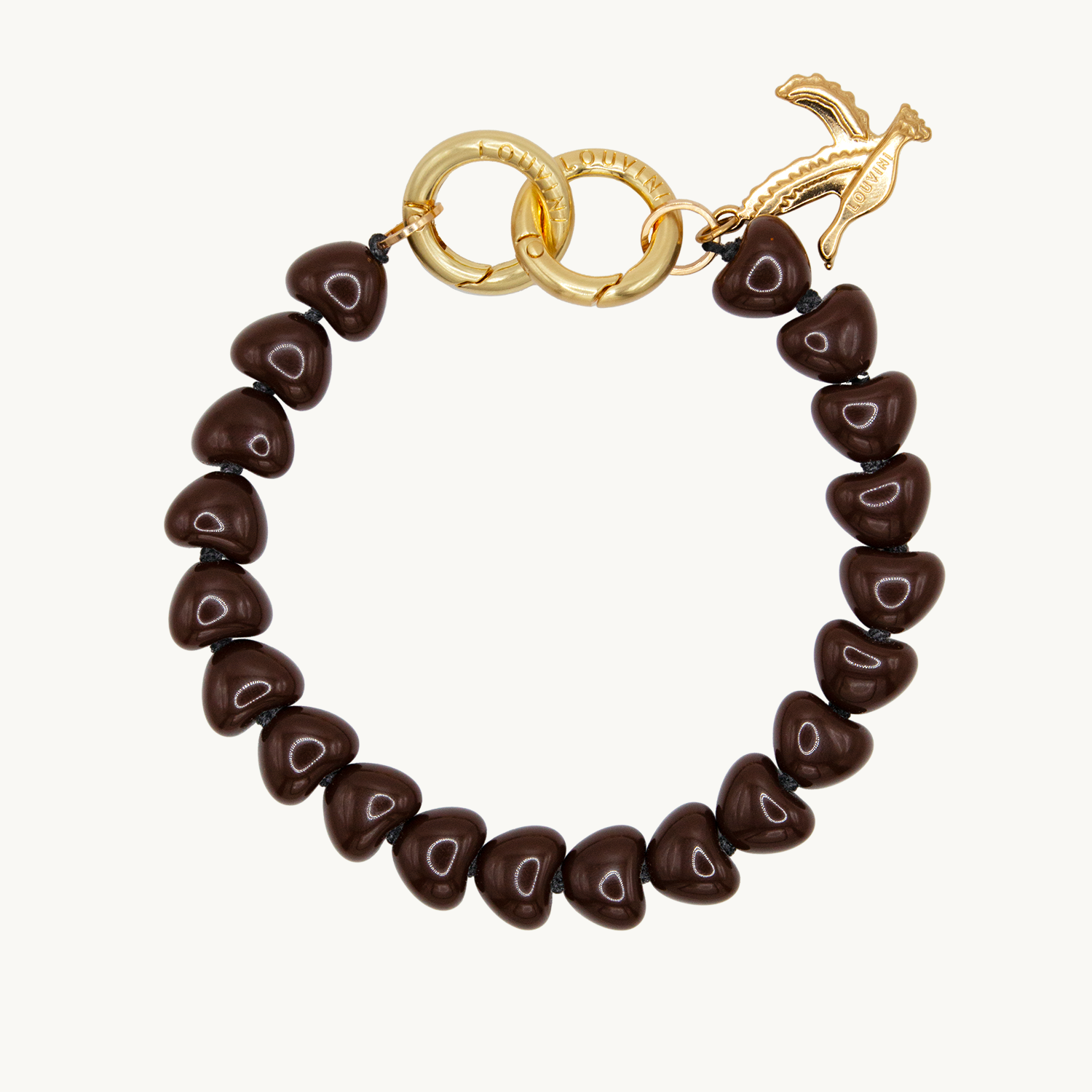 Petite chaine de telephone en coeur marron