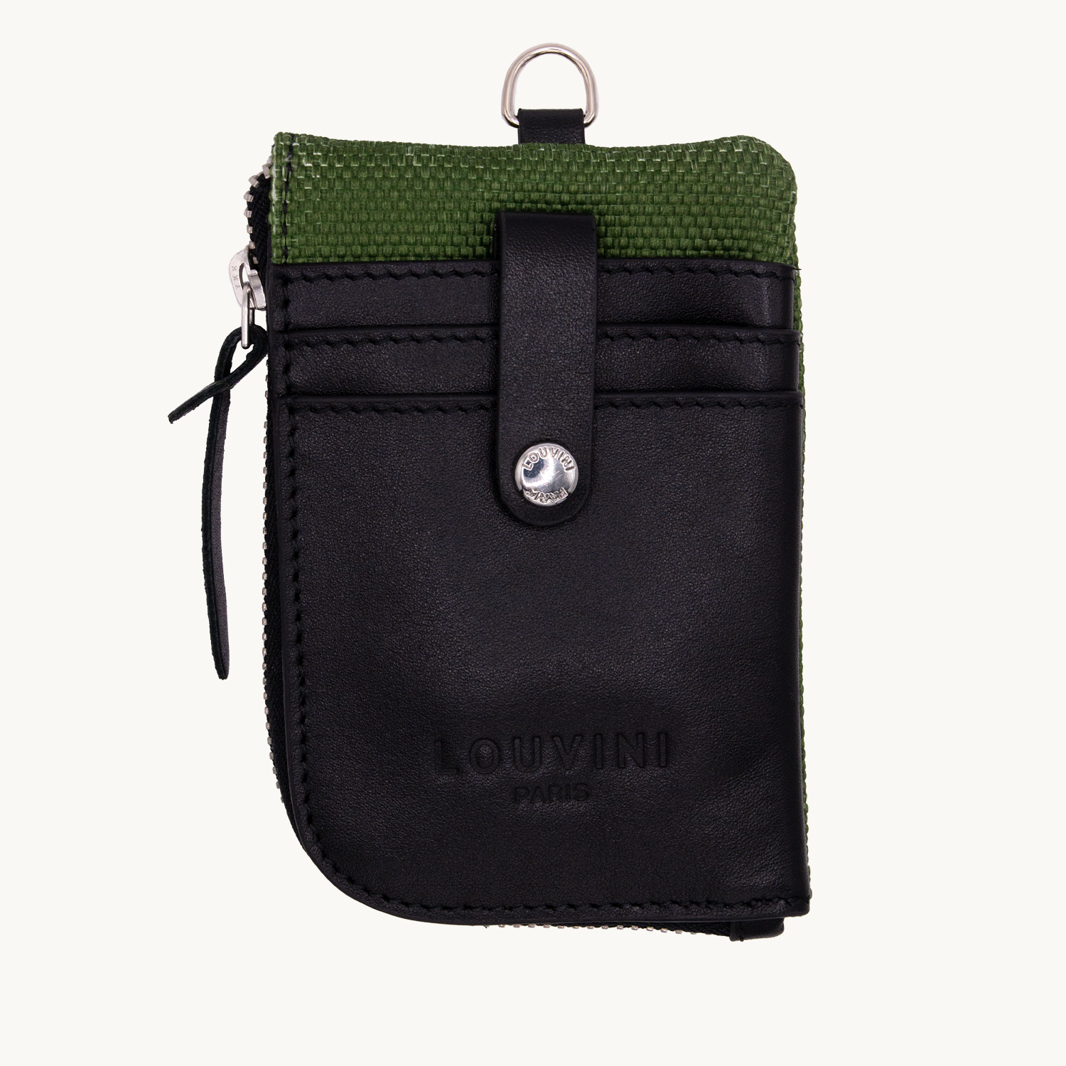 Porte-carte en tissu et cuir avec porte-clé intégré