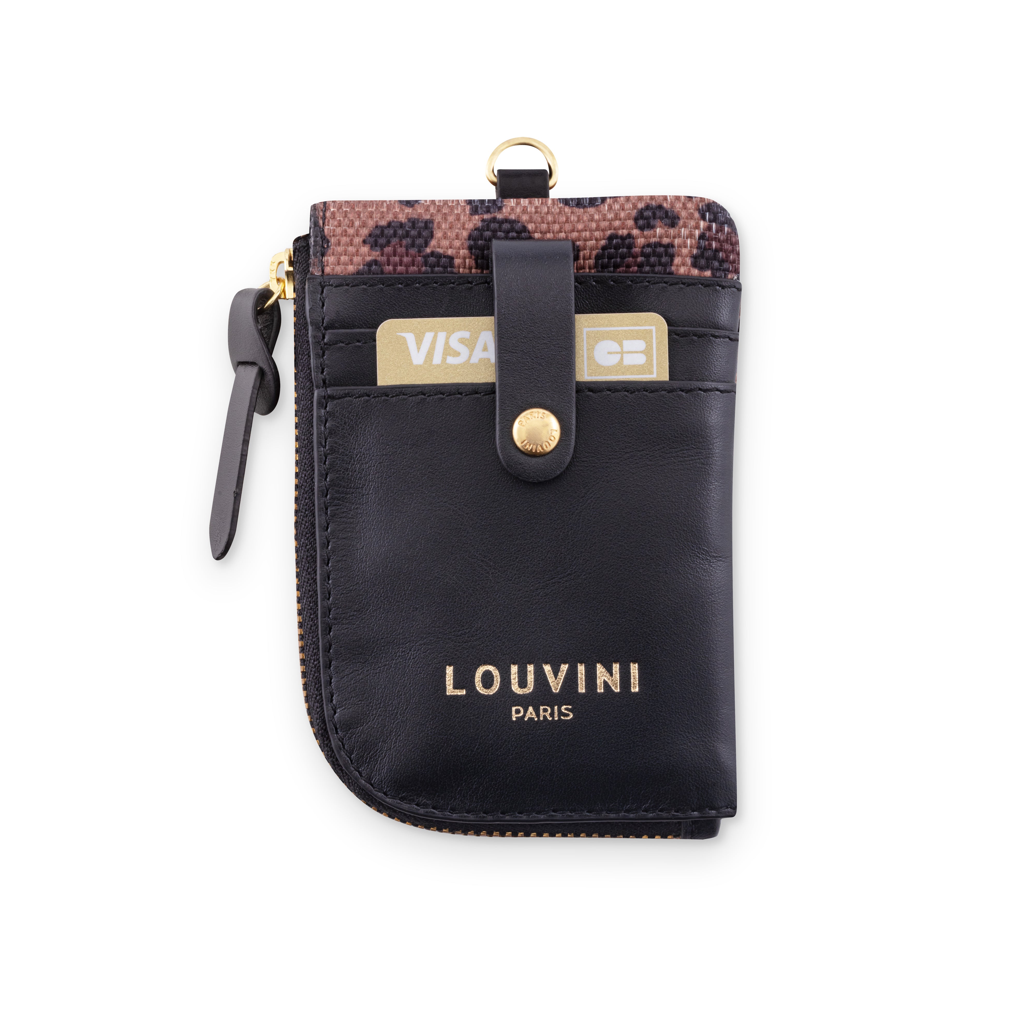 Porte-cartes en tissu et cuir léopard, porte-monnaie à accrocher au sac, accessoire pratique et tendance