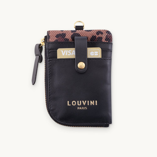 Porte-cartes en tissu et cuir léopard, porte-monnaie à accrocher au sac, accessoire pratique et tendance