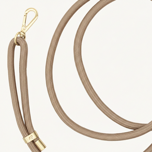 cordon bandoulière de téléphone ajustable beige taupe avec mousquetons dorés