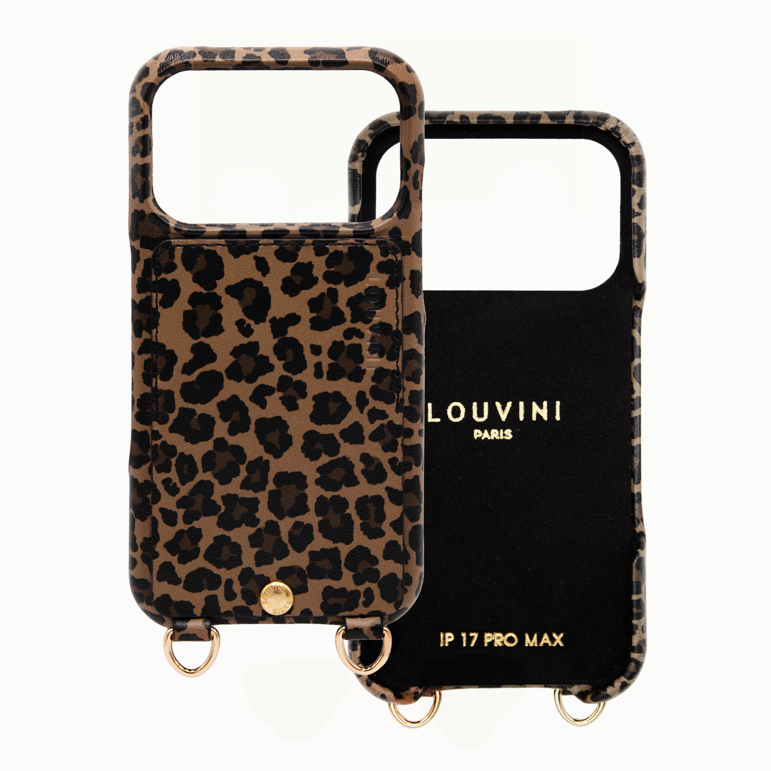 Coque iPhone cuir porte carte avec anneaux LOU - Léopard