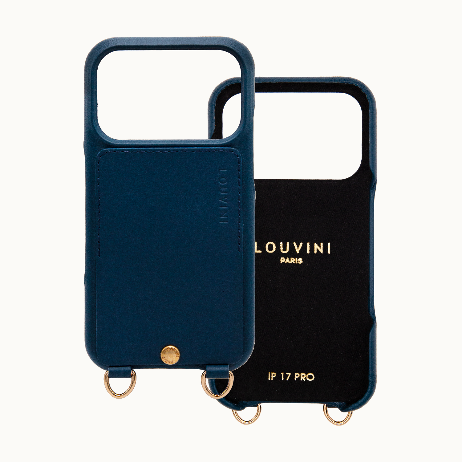 Coque iPhone cuir porte carte avec anneaux LOU - Marine
